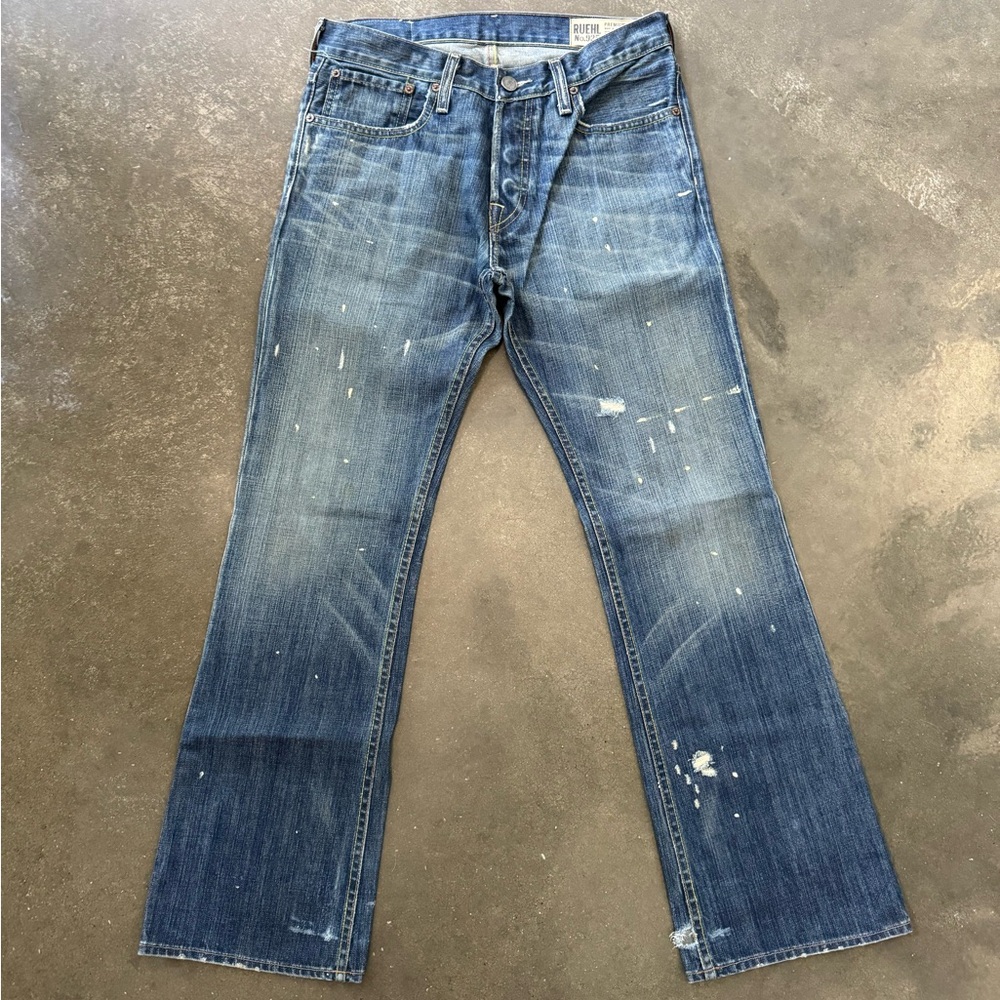 Ruehl No.925 Blue Bootcut Jeans with Vintage Distressing